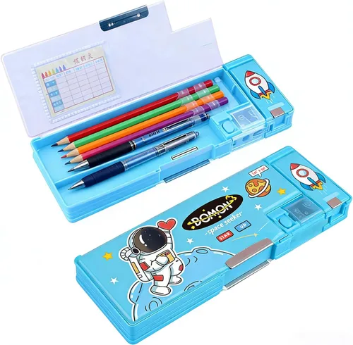 Vista 13 de Estuche de Lápices Multifuncional Emergente para Niñas y Niños, Lindo Organizador de Caja de Bolígrafos de Dibujos Animados con Sacapuntas, Horario