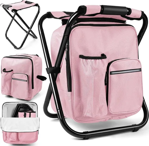 Vista 17 de Kikerike Mochila plegable con aislamiento, silla plegable para camping, caza, pesca, multifunción con bolsillo frontal y bolsillo para botella