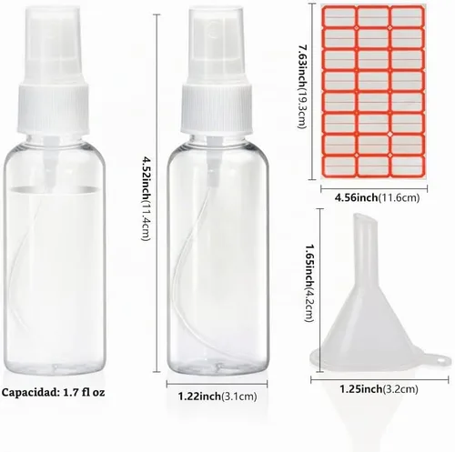 Vista 6 de Mini botellas de spray, botella pequeña de spray de 2 oz/1.7 fl oz, botella de spray de viaje de plástico para líquidos, botellas rociadoras de mano