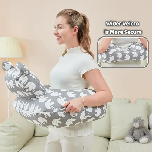 Vista 3 de lasoftan Almohada de lactancia para lactancia, almohada de lactancia materna para apoyo de mamá, correa de cintura ajustable y funda de algodón