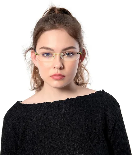 Vista 3 de HIGHLIKE Rimless Reading Glasses, Spring Hinge Readers, Diamond Cut Edge Design Blue Light Glasses