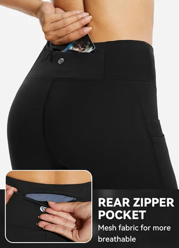 Vista 3 de BALEAF - Leggings térmicos de cintura alta para mujer con interior de forro polar, resistentes al agua, con bolsillos, pantalones para senderismo