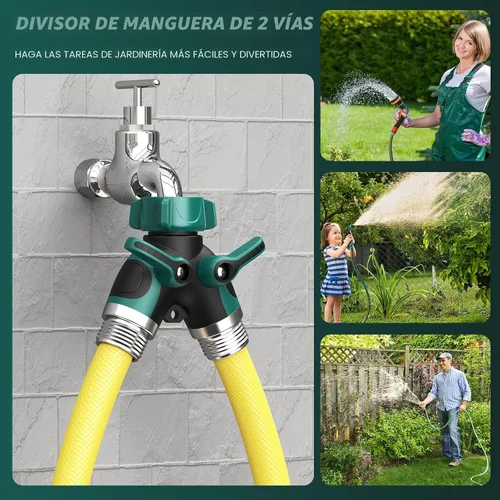 Vista 4 de Divisor de manguera de jardín de 2 vías con válvula de cierre, divisor de espiga de agua para conector de manguera de 3/4 pulgadas, divisor de grifo