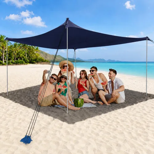 Vista 11 de EasierHike Tienda de campaña para playa, toldo de playa portátil de 10 x 10 pies, fácil de desplegar, refugio de protección solar UPF50+, resistente