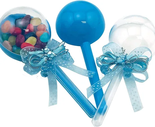 Vista 4 de 48 piezas rellenables de sonajero para bebé, color azul con oso decorativo y cinta