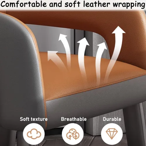 Vista 5 de YVYKFZD Leather Dining Chairs, Leisure Kitchen Chairs Set, Upholstered Dining Room Chairs with Backrest, Lounge Armchair Comfy Side Chair, for Brown
