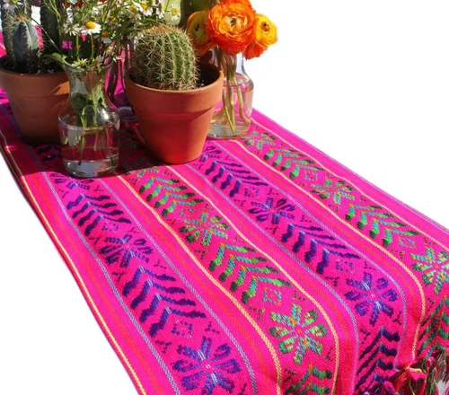 Vista 8 de Del Mex Bufanda de camino de mesa mexicana tejida estilo Rebozo (negro)