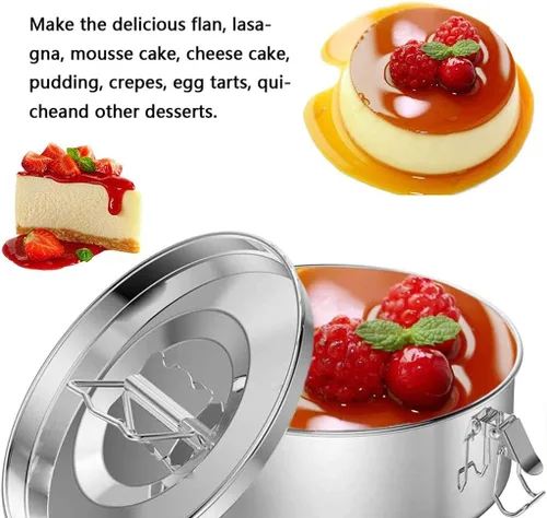 Vista 6 de Molde de flan con tapa, juego de olla a presión de acero inoxidable con mango de fácil elevación, olla a presión eficaz, Flanera Flan Maker