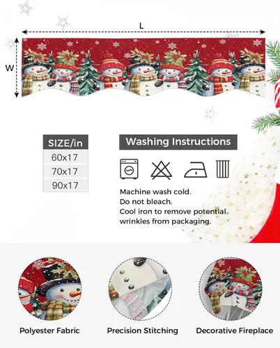 Vista 4 de Bufanda para Repisa de Chimenea de Navidad de 60 x 17 Pulgadas, Muñeco de Nieve Rojo Árboles de Navidad Bufanda para Repisa de Chimenea Cubierta