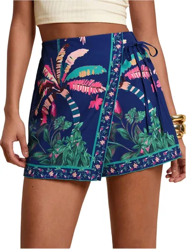 Vista 9 de SweatyRocks Mini faldas bohemias para mujer, pantalones cortos florales con Negro