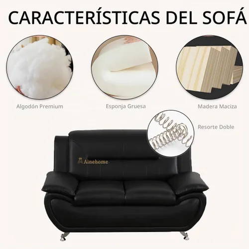 Vista 4 de A Ainehome Moderno juego de muebles de sala de estar de piel sintética, sofá modular de 6 asientos con sofá biplaza y silla (negro)