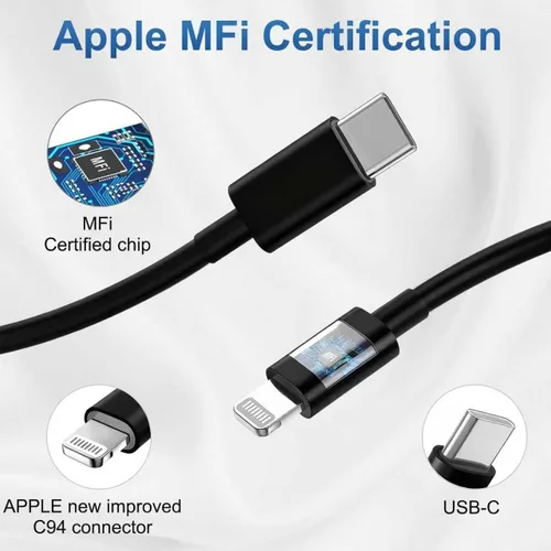 Vista 5 de FEEL2NICE Cargador de iPhone de carga rápida, paquete de 2 bloques de carga de pared tipo C con 2 unidades [6 pies y 10 pies] cable USB C a Negro