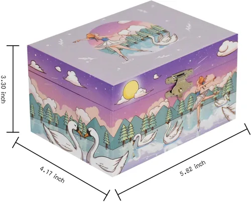 Vista 6 de LAxury Joyero musical de 5 pulgadas, diseño de cisne y bailarina, caja de joyería para niños, caja de joyería de bailarina, cajas de joyería