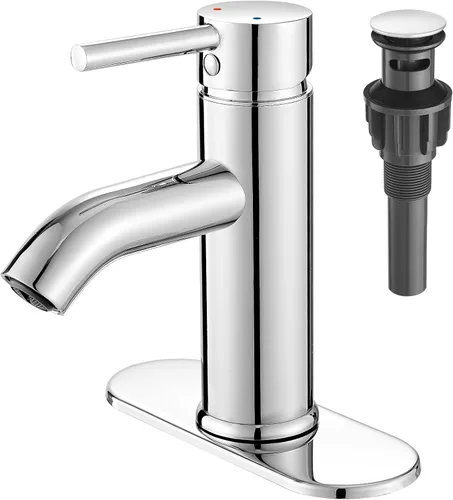Vista 13 de Grifo de Baño Negro de Una Sola Manija, Grifo de Lavabo de Baño con Desagüe Pop-up, Grifo de Lavabo RV, Grifo Mezclador de Lavabo con Placa
