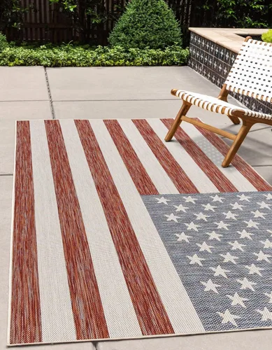 Vista 14 de Unique Loom Outdoor Collection Alfombra de área (3' 3' 3' x 5' 3' Rectángulo, Rojo/ Azul)