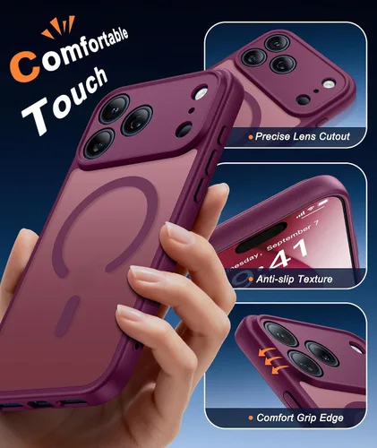 Vista 1088 de FNTCASE Funda para iPhone 17 Pro: Fundas delgadas translúcidas de color azul claro compatibles con MagSafe, protección completa de la cámara