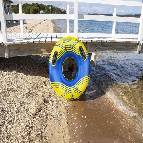 Vista 4 de Anillo de piscina inflable de solsticio a rayas - 42 pulgadas - Amarillo y azul