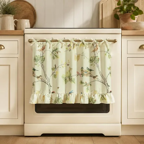 Vista 8 de Leeva Cortinas rústicas de cocina con estampado floral verde mezclado de lino para media ventana, para comedor, bolsillo para barra, cafetería