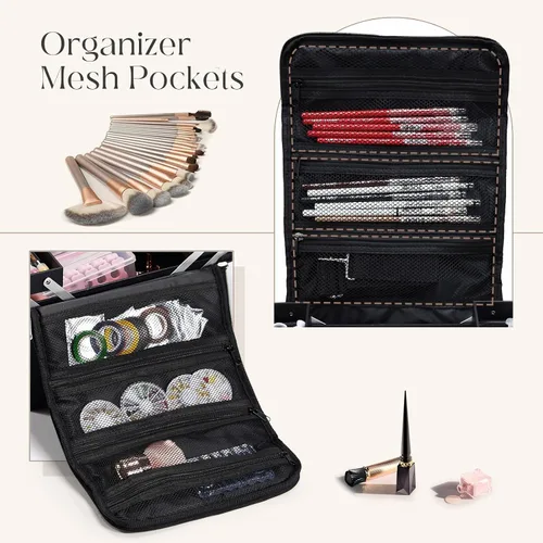 Vista 3 de Yueieoun Estuche de Maquillaje Grande para Tren, Organizador de Maquillaje, Caja de Maquillaje, Estuche Cosmético Suave de 4 Niveles para Maquillaje