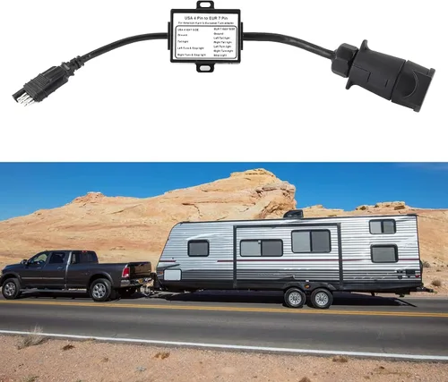 Vista 9 de Keenso Conector de enchufe de remolque, convertidor de luz del conector de remolque EE.UU. 4 Pin a EUR 7 Pin Adaptador Stop Brake Separating