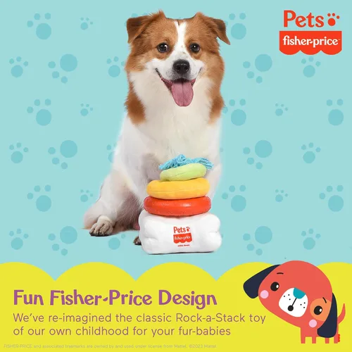 Vista 2 de Fisher Price Attack-A-Stack - Juguete para perros Diseño de cuerda apilable, para perseguir y lanzar, producto oficial para mascotas Fisher Price