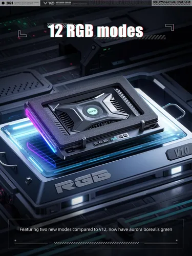 Vista 9 de llano V10 Almohadilla de Refrigeración para Laptop de Juegos, Enfriador de Laptop RGB con Potente Ventilador Turbo Externo de 4.72 Pulgadas