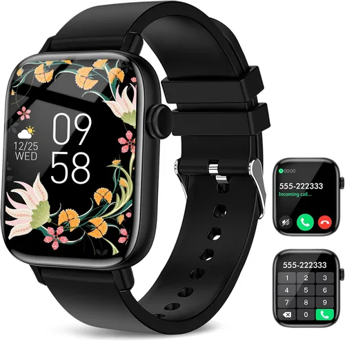 Vista 9 de Reloj inteligente para iPhone Android, rastreador de fitness de 1.9 pulgadas con (respuesta/hacer llamadas) IP 67 relojes digitales deportivos Negro