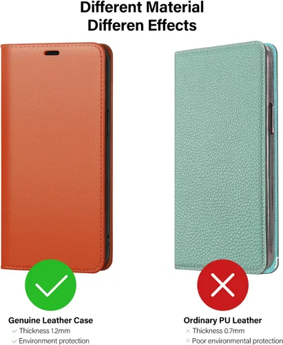 Vista 2 de Utook Funda compatible con iPhone 14 Pro Max, funda magnética de cuero genuino con tapa para teléfono celular con tarjeta de crédito RFID bloqueo a