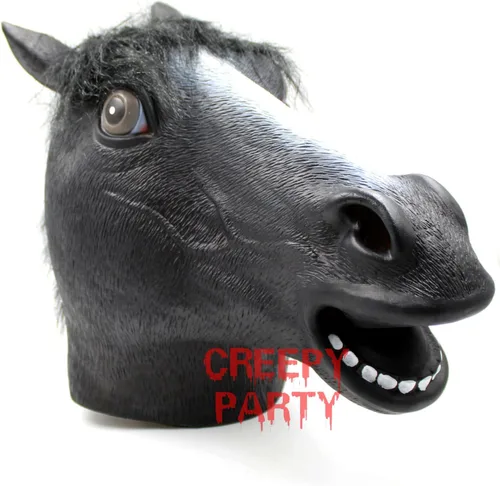 Vista 5 de CreepyPart máscara de látex con forma de cabeza de caballo para Halloween, color negro