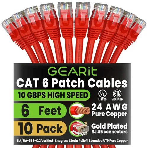 Vista 59 de GEARit Paquete de Cables Ethernet Cat 6 - Paquete de 20 Cables de Conexión Ethernet Cat6 de 1 pie Cable de Conexión de Red RJ45, Conectores