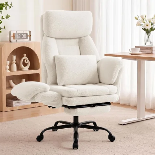 Vista 9 de FiveWillowise Silla de oficina ejecutiva grande y alta con reposapiés blanco (Teddy White)