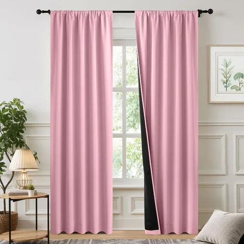 Vista 108 de NICETOWN Biscotti Beige 100% Cortinas opacas de 45" de largo para cocina, bolsillo con varilla para sótano completamente opaco, cortinas térmicas