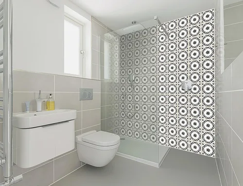 Vista 5 de Juego de 24 calcomanías para azulejos de la colección Black & White, para azulejos en muro, para baño y cocina, fácil de aplicar, simplemente