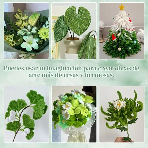 Vista 6 de Kit de flores de limpiapipas verdes, 450 piezas de tallos