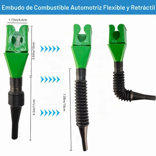 Vista 5 de Embudos de 4 piezas para uso automotriz pequeño embudo de cambio de aceite, clip de embudo de combustible automático retráctil en botellas