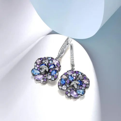 Vista 3 de Santuzza Aretes de plata de ley con piedras preciosas para mujer