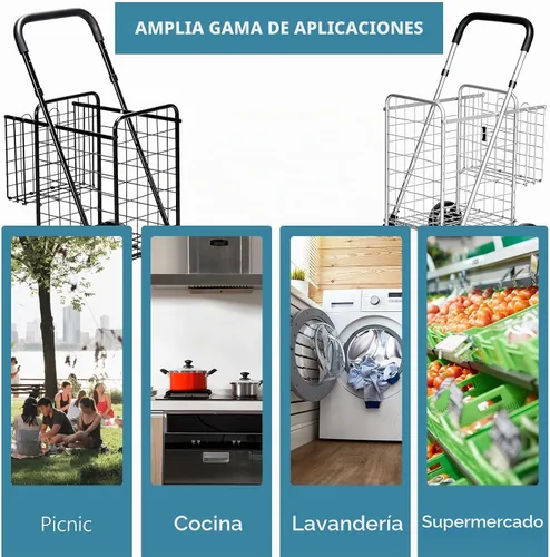 Vista 9 de IRONMAX - Carrito de compras plegable con mango ajustable, color negro