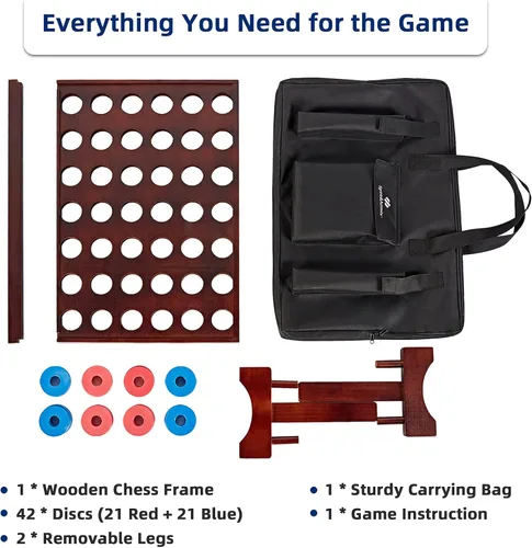 Vista 8 de SpeedArmis Juego gigante de madera 4 en una fila: divertidos juegos de mesa para interiores y exteriores para adolescentes, incluye 42 dados y bolsa