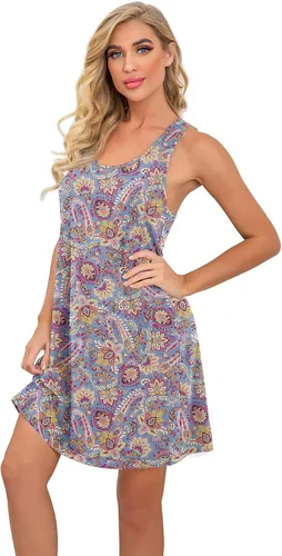 Vista 3 de PrinStory Camisones sin mangas para mujer, camisón de algodón con espalda cruzada para mujer