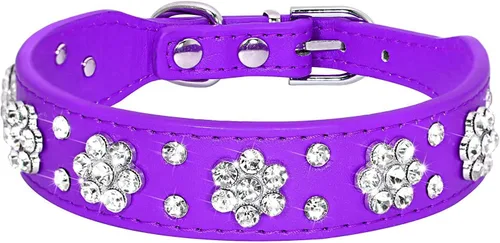 Vista 7 de Serijoars Collar para perro y gato con diamantes de imitación - Collar brillante de cuero PU ajustable, tallas XS, S, M (XS, negro)