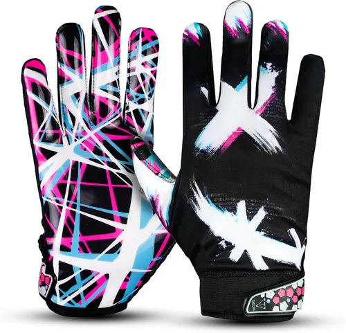 Vista 3 de TAQCHA Jester Cross Eyes Football Gloves - Tacky Sticky Grip Receiver Gloves for Men, Youth, Boys & Kids - Pro Elite Wide Receiver Gear for Game