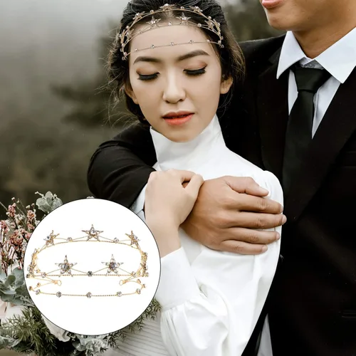 Vista 6 de Uonlytech Diadema de aleación de estrellas de diosa corona de diadema nupcial tiara accesorio de boda dorado