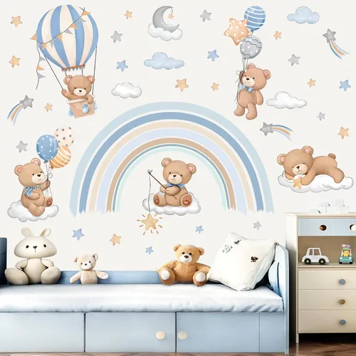 Vista 2 de decalmile Pegatinas de pared con diseño de oso de globo aerostático