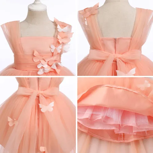Vista 5 de Vestido de mariposa para niña pequeña, sin mangas, vestido de tul de mariposa, vestidos de cumpleaños, concursos de boda, fiesta, vestidos altos