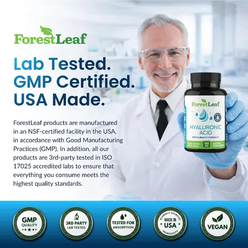 Vista 6 de ForestLeaf Suplementos de ácido hialurónico Cápsulas de polvo de ácido hialurónico dietético de 100 mg de alta biodisponibilidad + 50 mg de VIT C