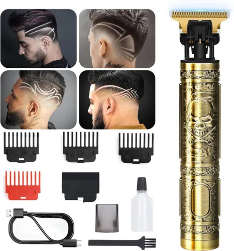 Vista 8 de Candyfouse Cortadora de barba y cabello inalámbrica de alta calidad para hombres, kit profesional de aseo recargable con hoja en T, 4 peines de Negro