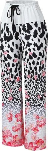 Vista 4 de Women Wide Leg Pants Stretchy Drawstring Waist Yoga Pants Vintage Print Pilates Pants Mid Waist Workout Running Leggings