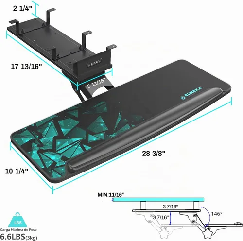 Vista 3 de EUREKA ERGONOMIC Escritorio curvo para juegos de 60 pulgadas con bandeja de teclado ajustable grande
