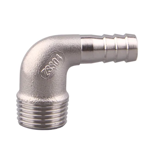 Vista 2 de Púa de manguera de 1/2 pulgada x 1/2 pulgada macho NPT acero inoxidable codo de 90 grados rosca de púas accesorio de tubería (paquete de 2)