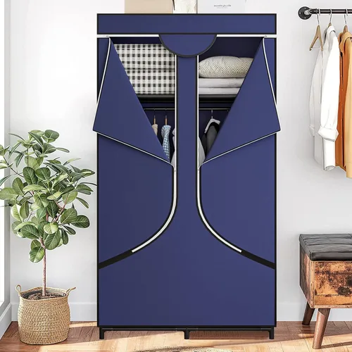 Vista 3 de Organizador de ropa portátil de 34 pulgadas con estantes de metal y tela no tejida, organizador de almacenamiento duradero para dormitorio